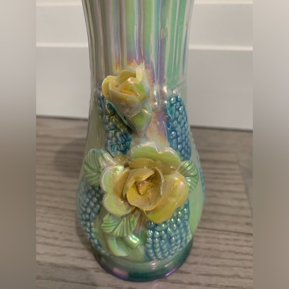 Vintage Rare Blue Opalescent iridescent pearescent Lusterware Floral Vase - Picture 8 of 10
